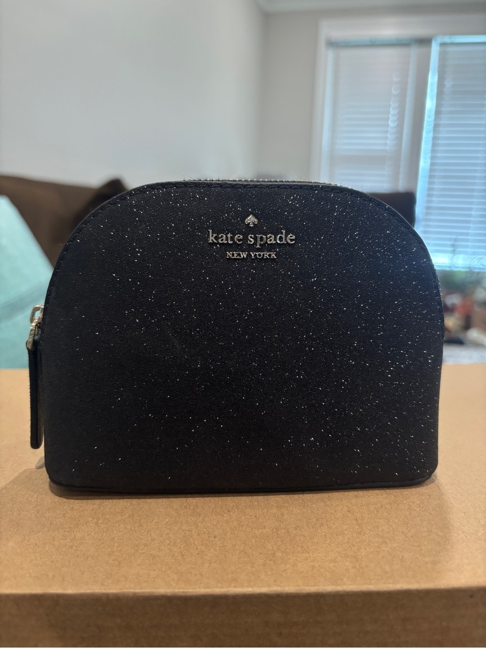 Kate Spade Black Glitter Dome Cosmetic Pouch